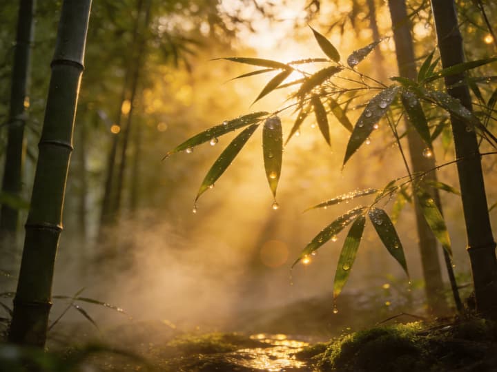 竹林黄昏雾景
