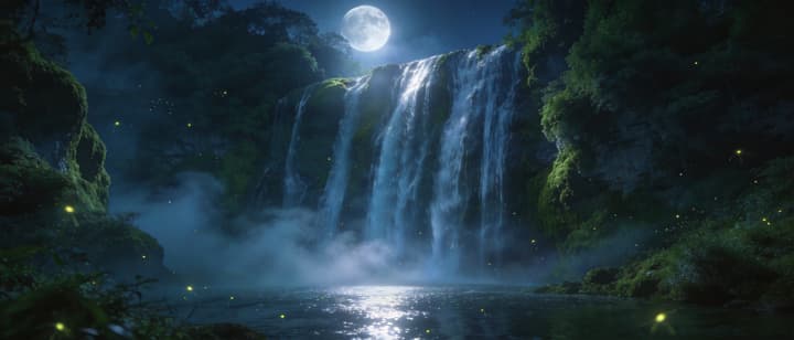 瀑布月夜