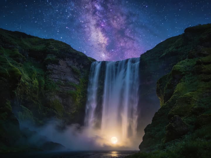 瀑布星空