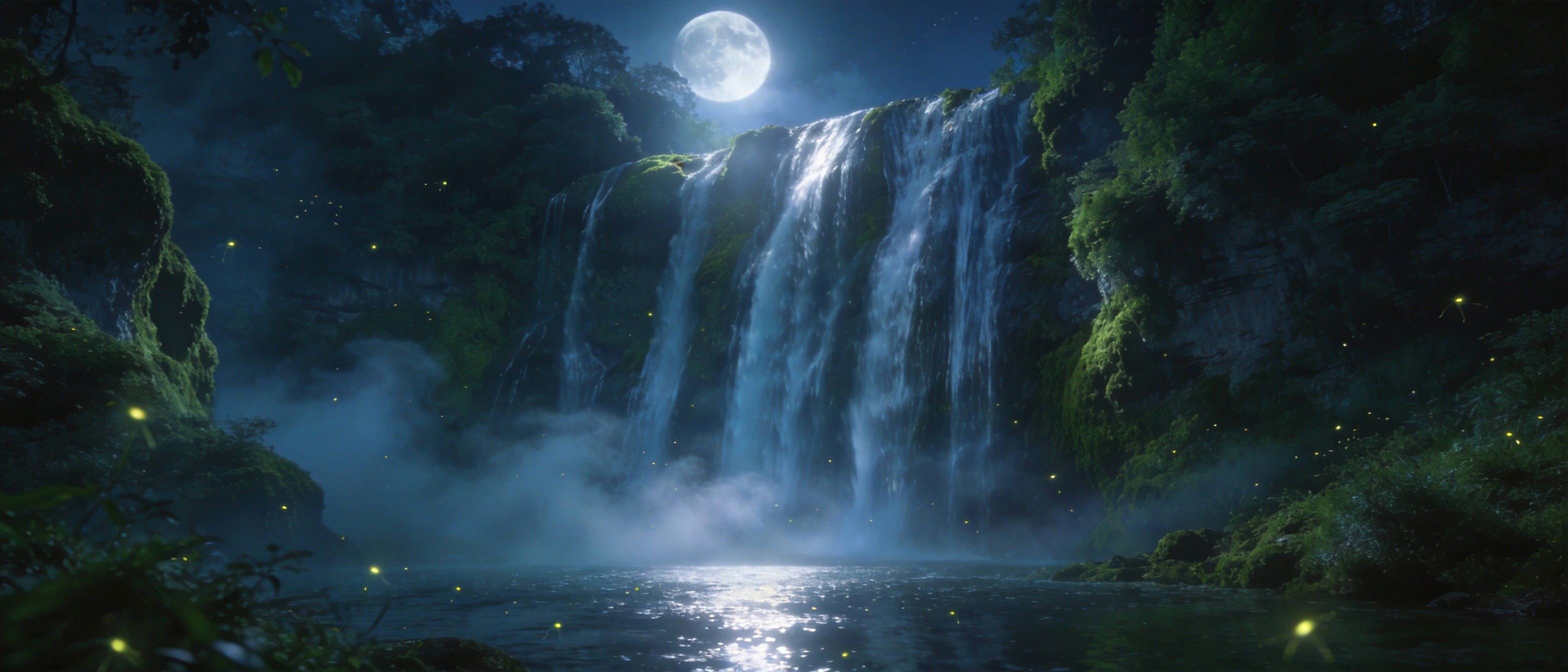 瀑布月夜
