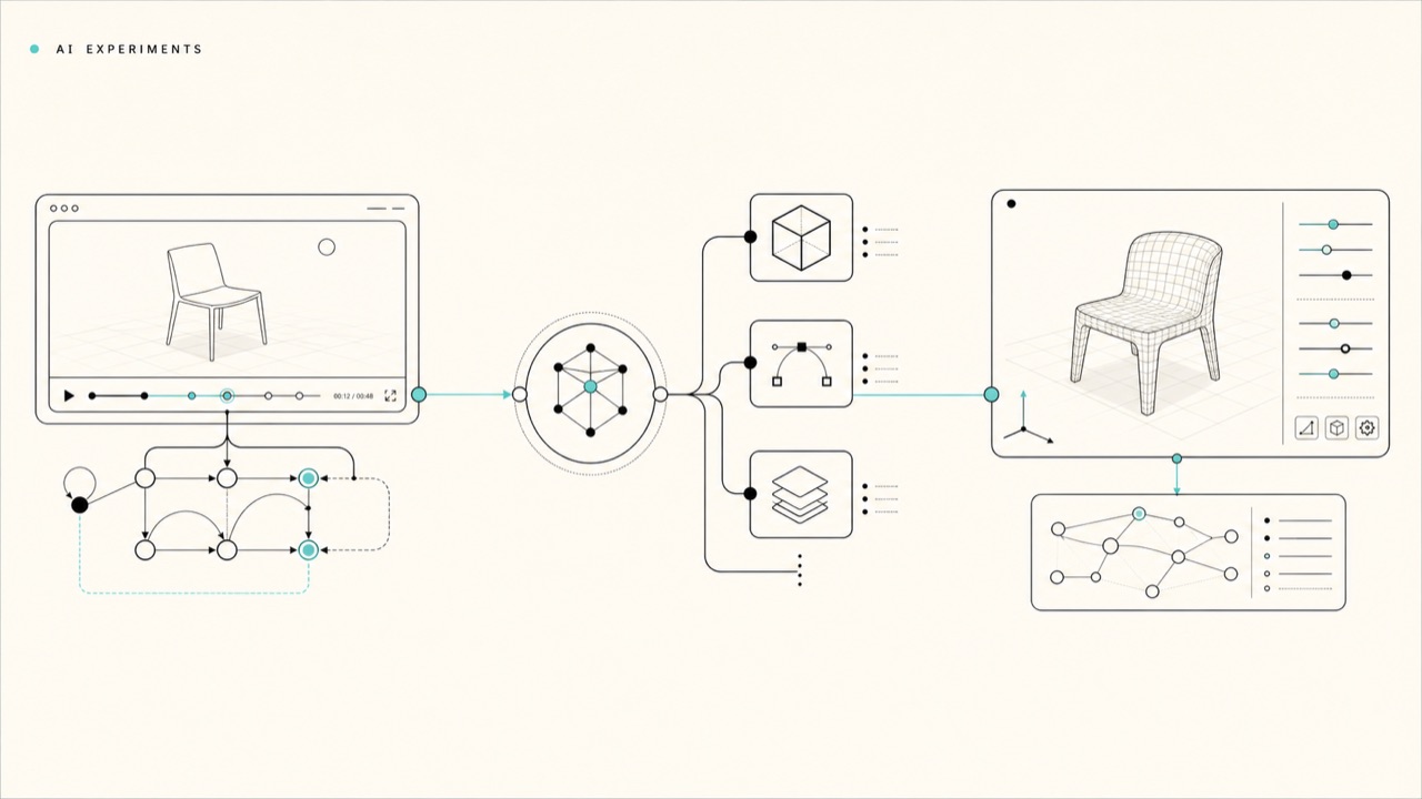 今天看到的三种 AI 创作系统:交互视频、3D agent 与参数化建模