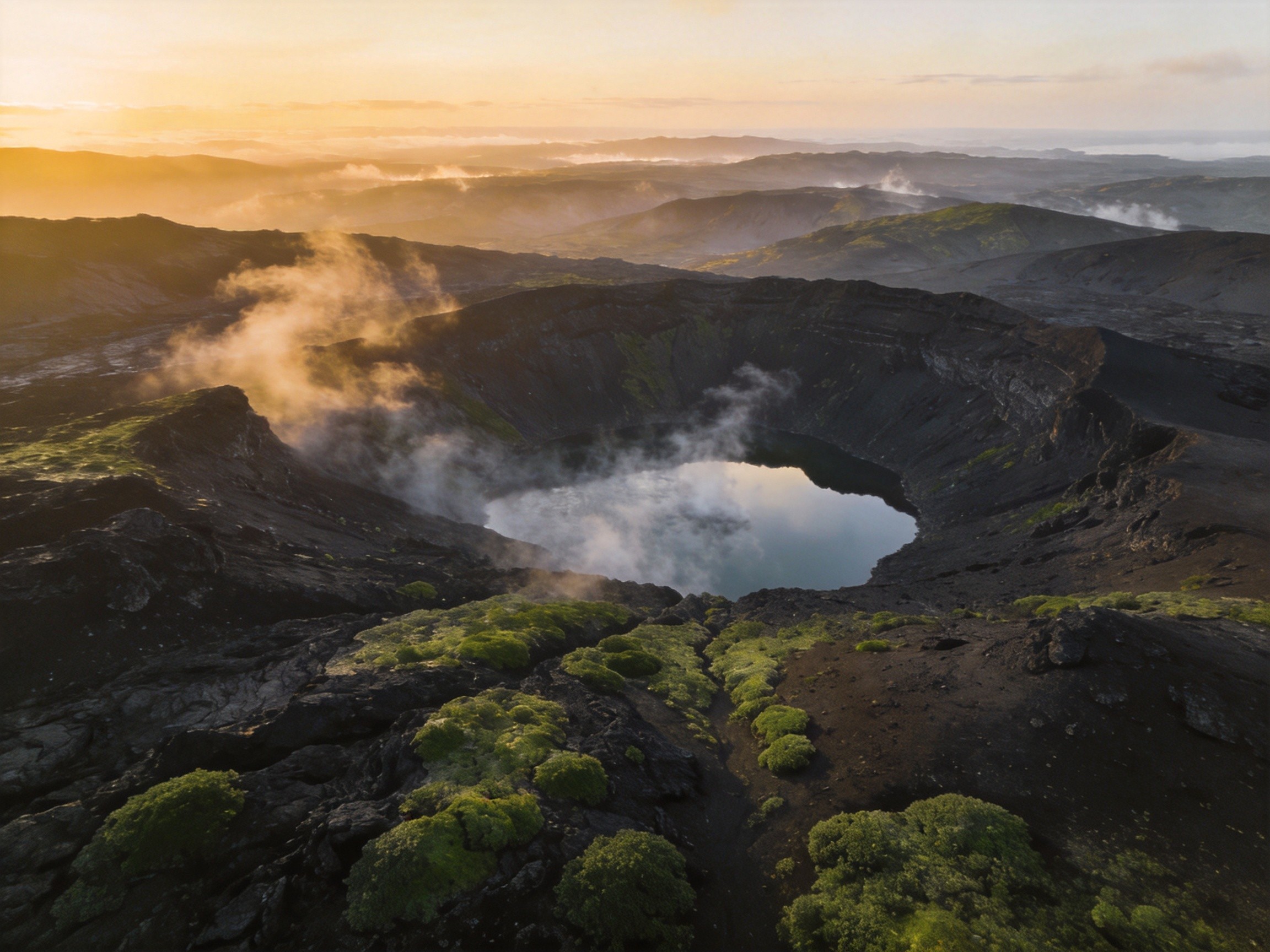 火山清晨薄雾