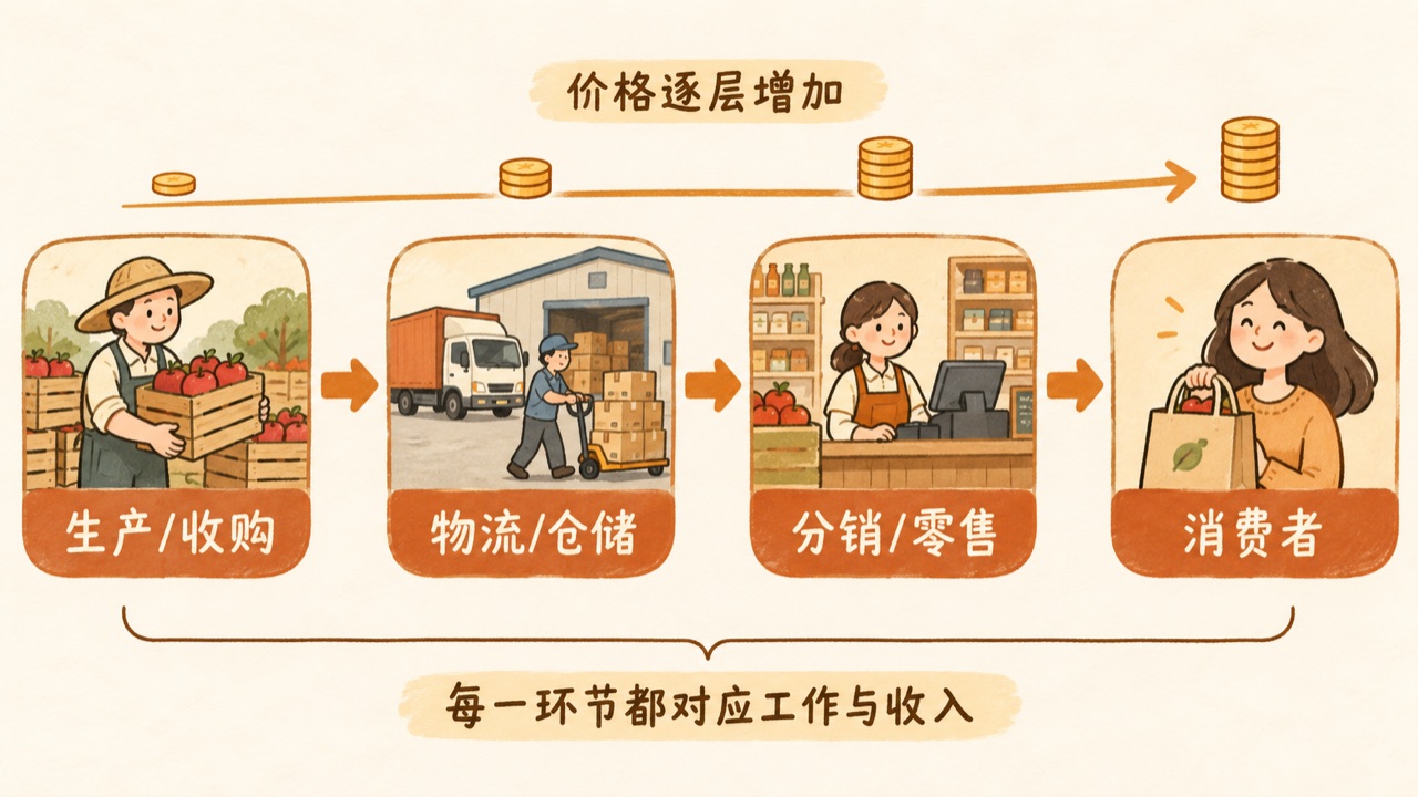 传统商品流通链条:每个环节都对应工作与收入