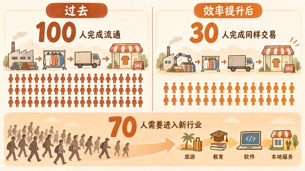 效率提升后的岗位转移:同样交易由更少的人完成